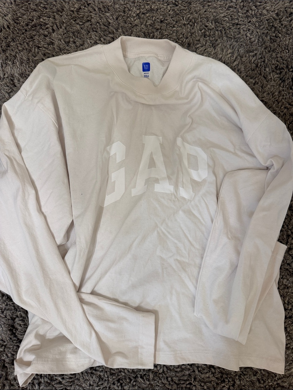 Yeezy GAP White Long Sleeve Logo Tee cropped